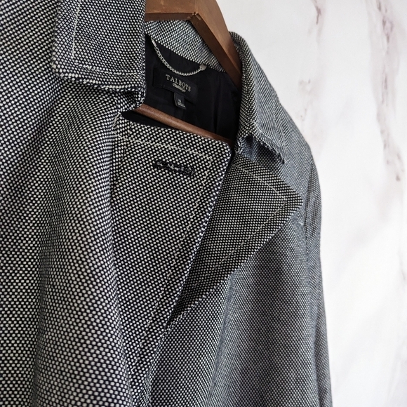 Talbots Blazer 12 Large Tweed Black White One Button Cuffed Cotton Crop Pleated - Picture 12 of 13